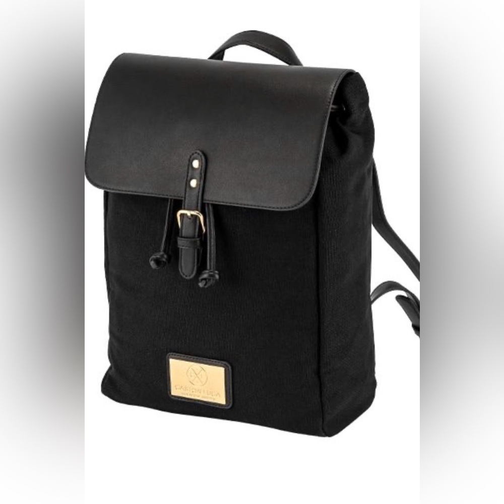 Gaston Luga Black Canvas and Leather Backpack